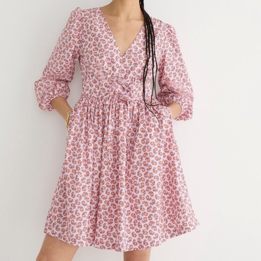 Brand New J. Crew V-Neck 100% Cotton Poplin Mini Dress In Pink Peony Paisley 0